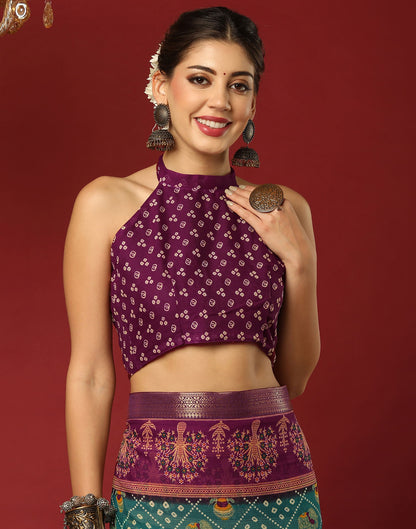 Teal Green Georgette Printed Bandhani Saree