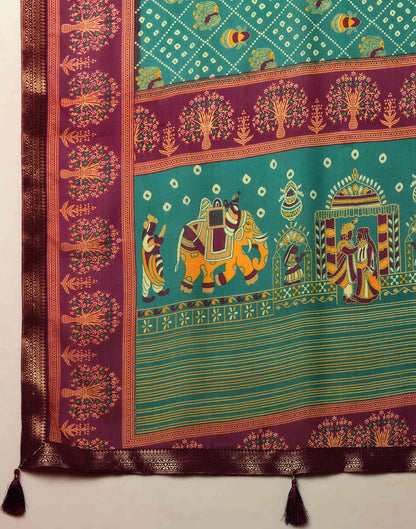 Teal Green Georgette Printed Bandhani Saree