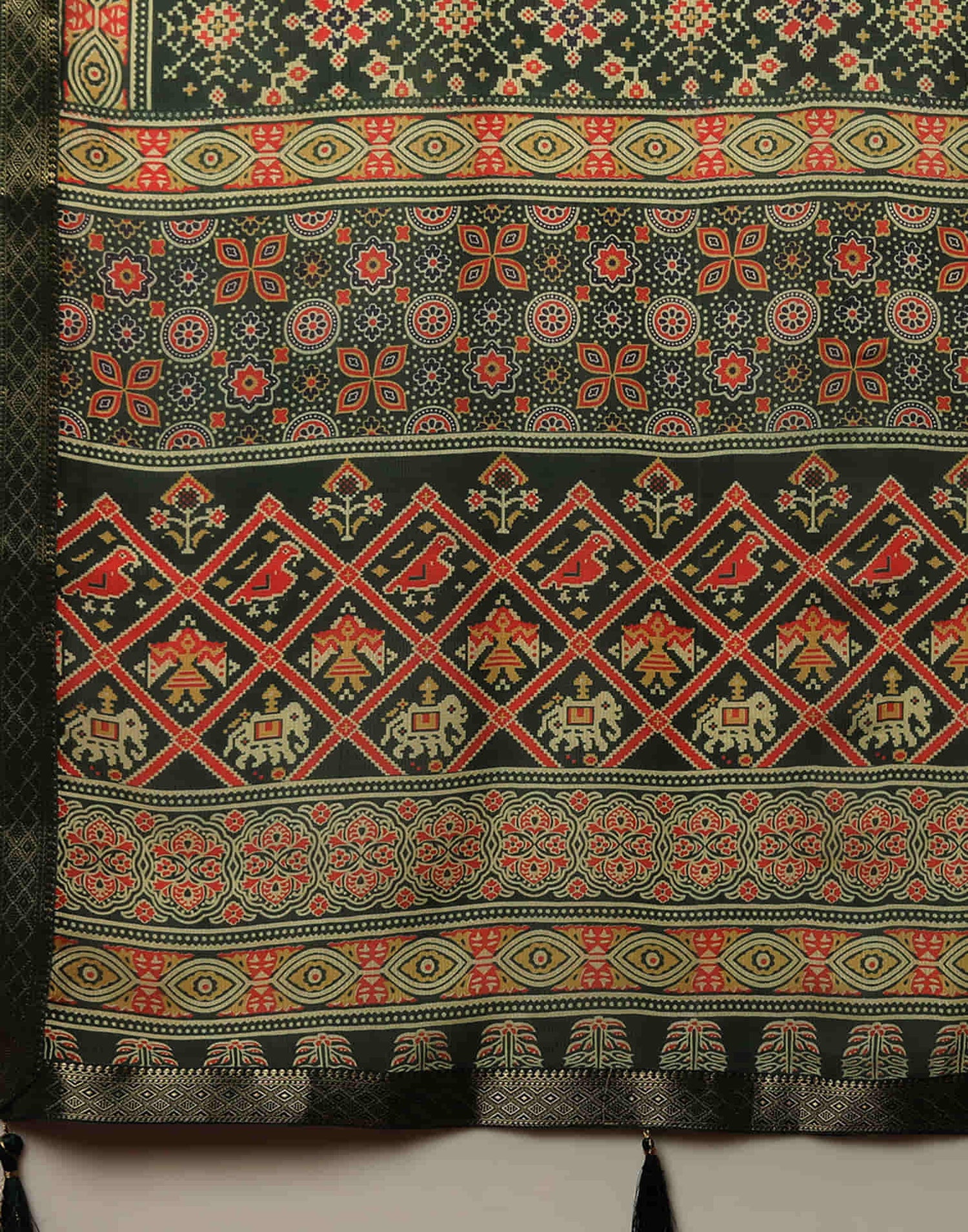 Dark Green Georgette Printed Patola Saree