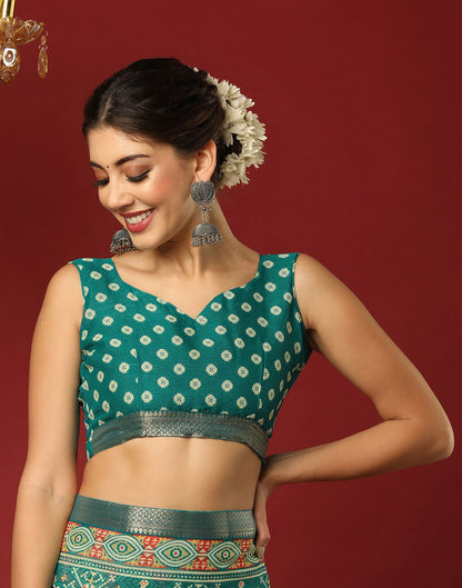 Teal Green Georgette Printed Patola Saree