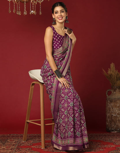 Wine Georgette Printed Patola Saree