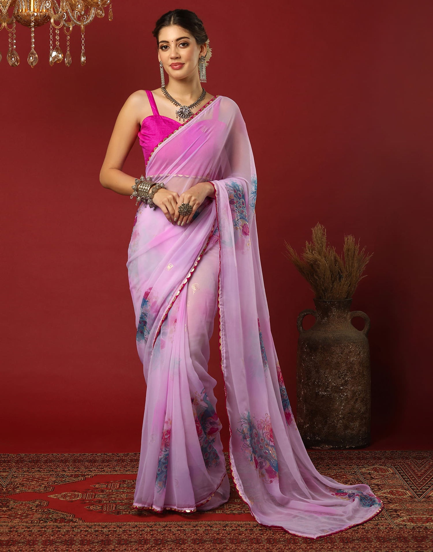 Light Purple Georgette Printed Saree