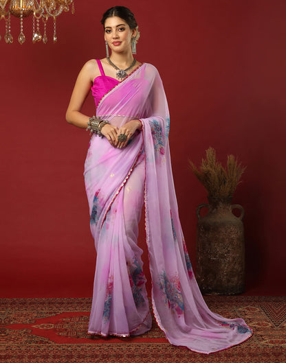 Light Purple Georgette Printed Saree