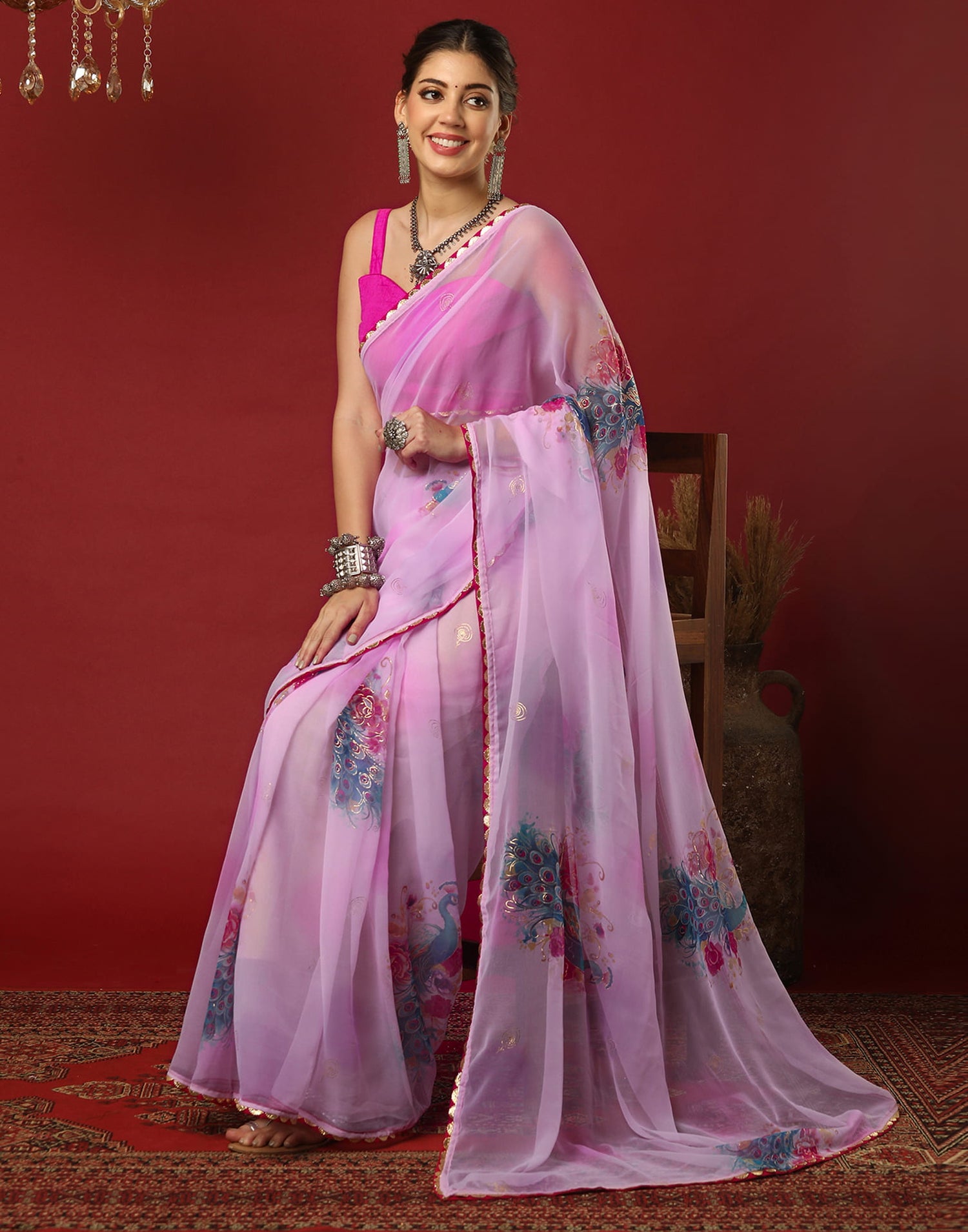 Light Purple Georgette Printed Saree