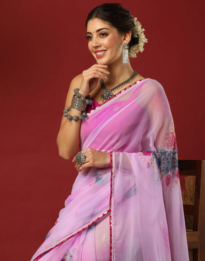 Light Purple Georgette Printed Saree