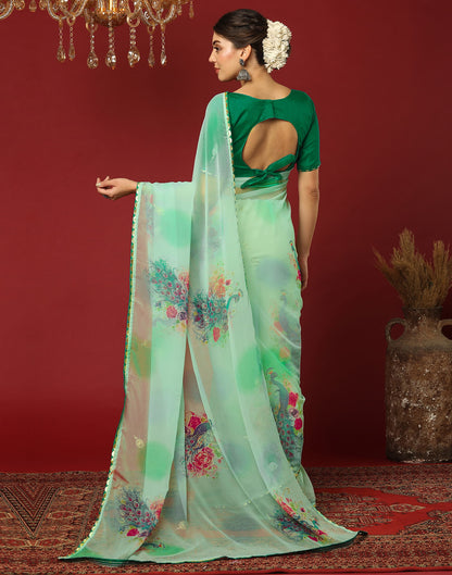 Light Sea Green Georgette Printed Saree