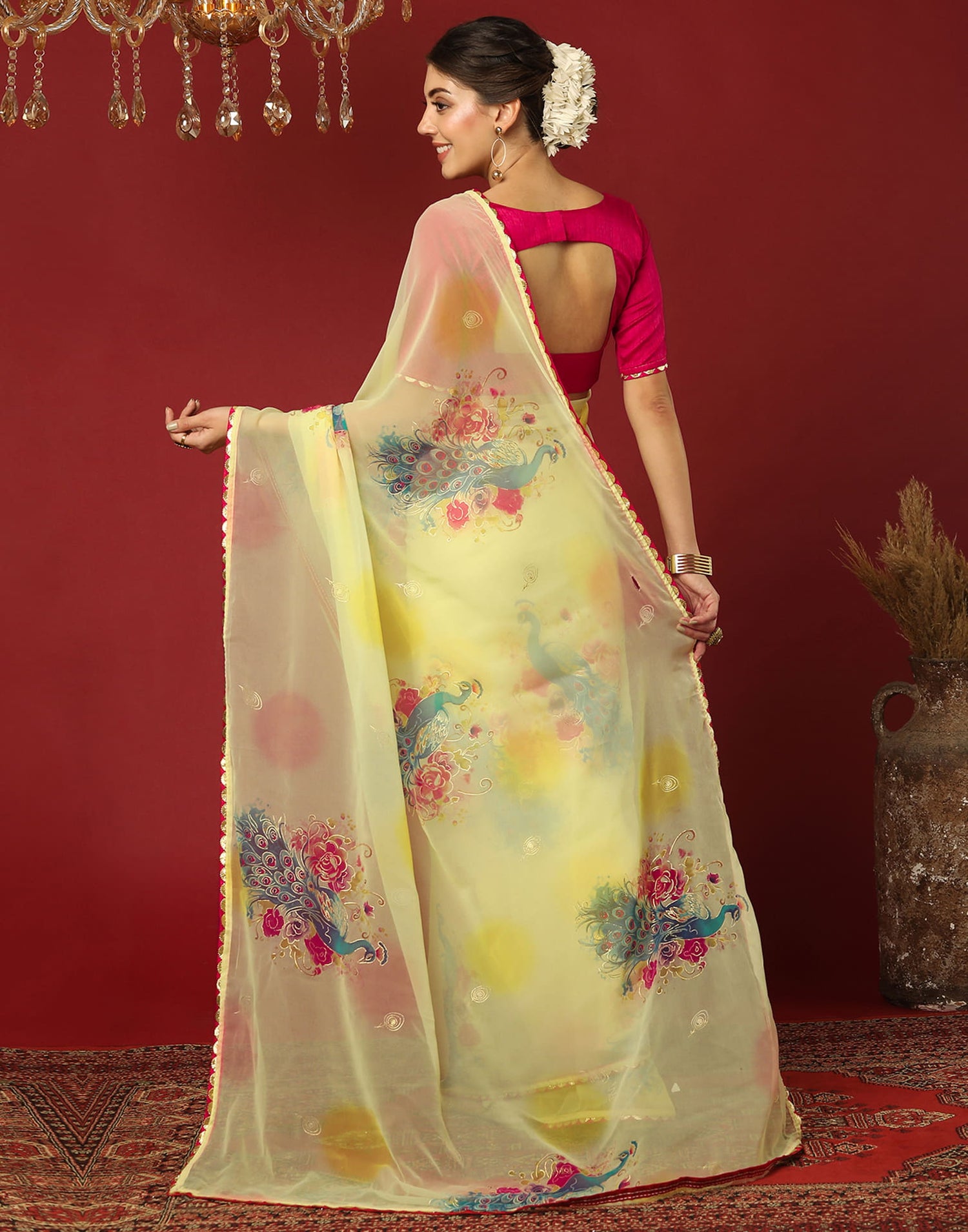 Light Yellow Georgette Printed Saree
