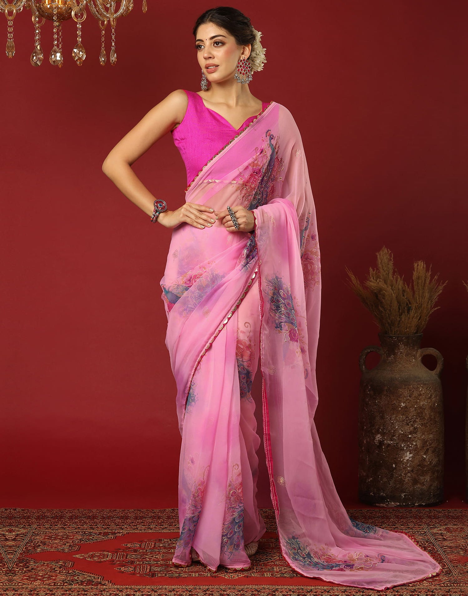 Pink Georgette Printed Saree