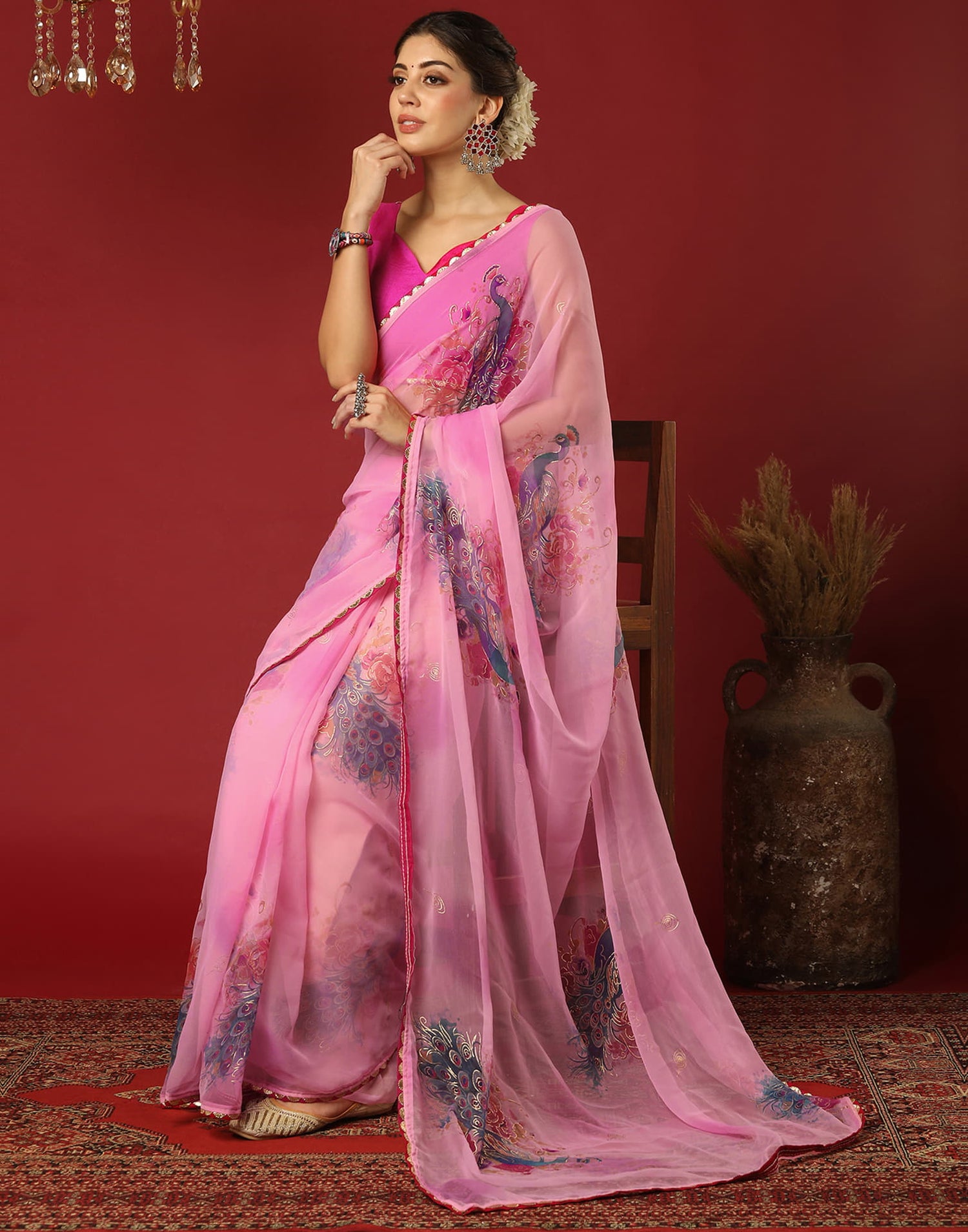 Pink Georgette Printed Saree