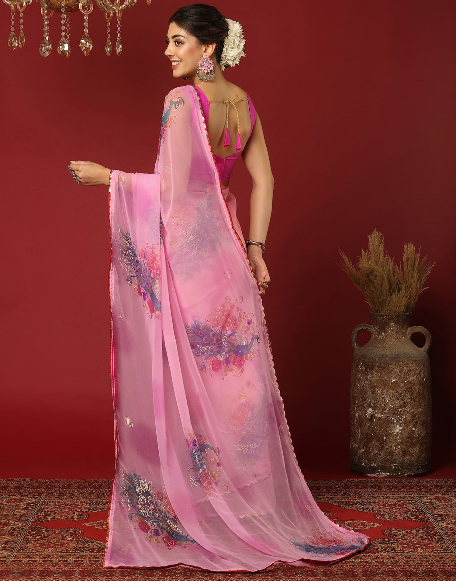 Pink Georgette Printed Saree