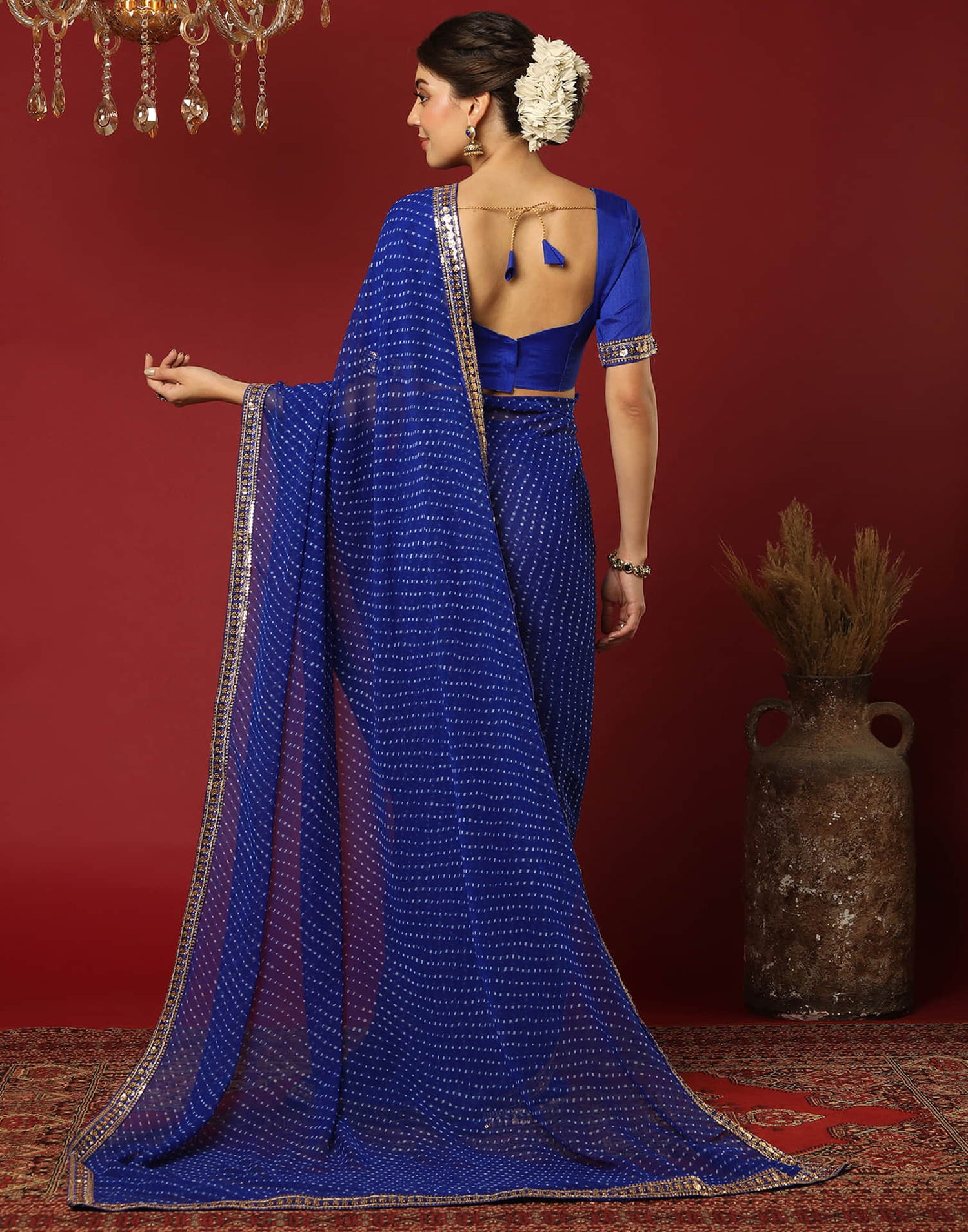 Dark Blue Georgette Printed Leheriya Saree