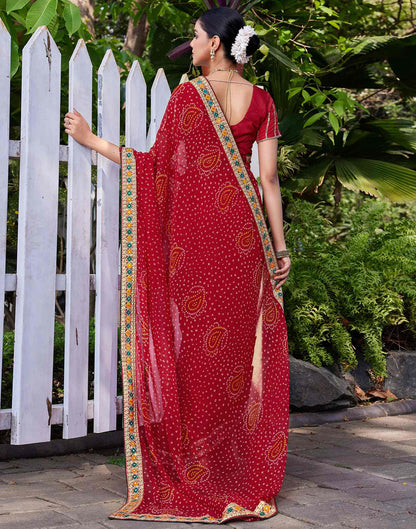 Red Georgette Bandhani Printed Saree