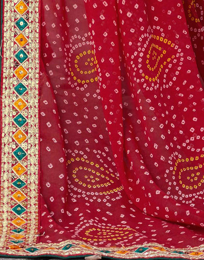 Red Georgette Bandhani Printed Saree