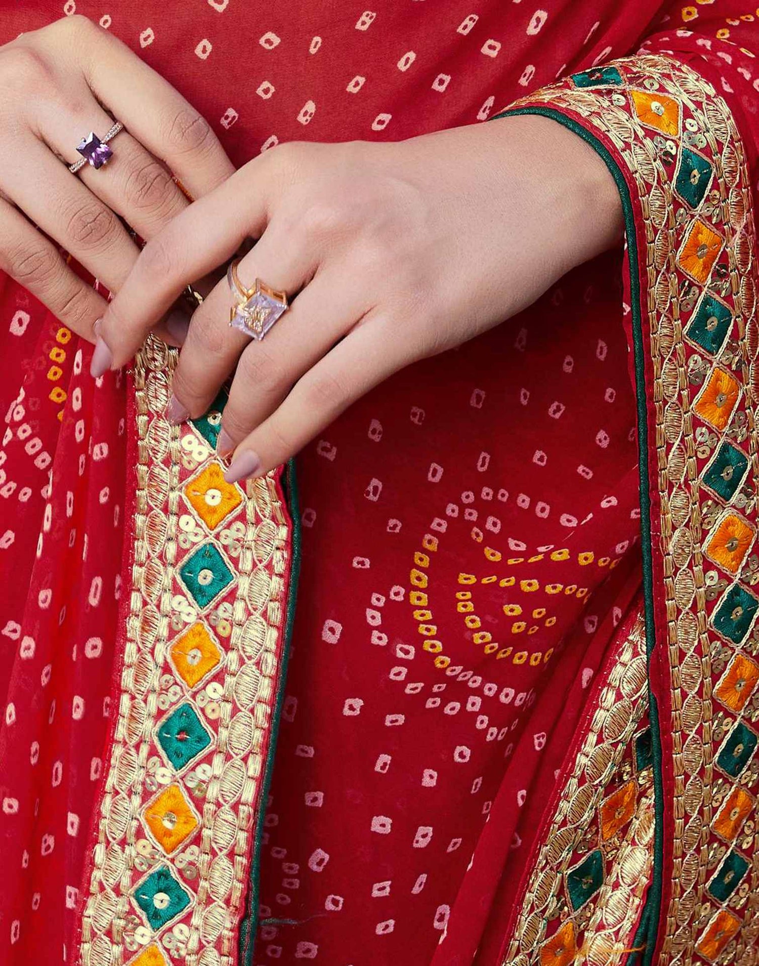 Red Georgette Bandhani Printed Saree