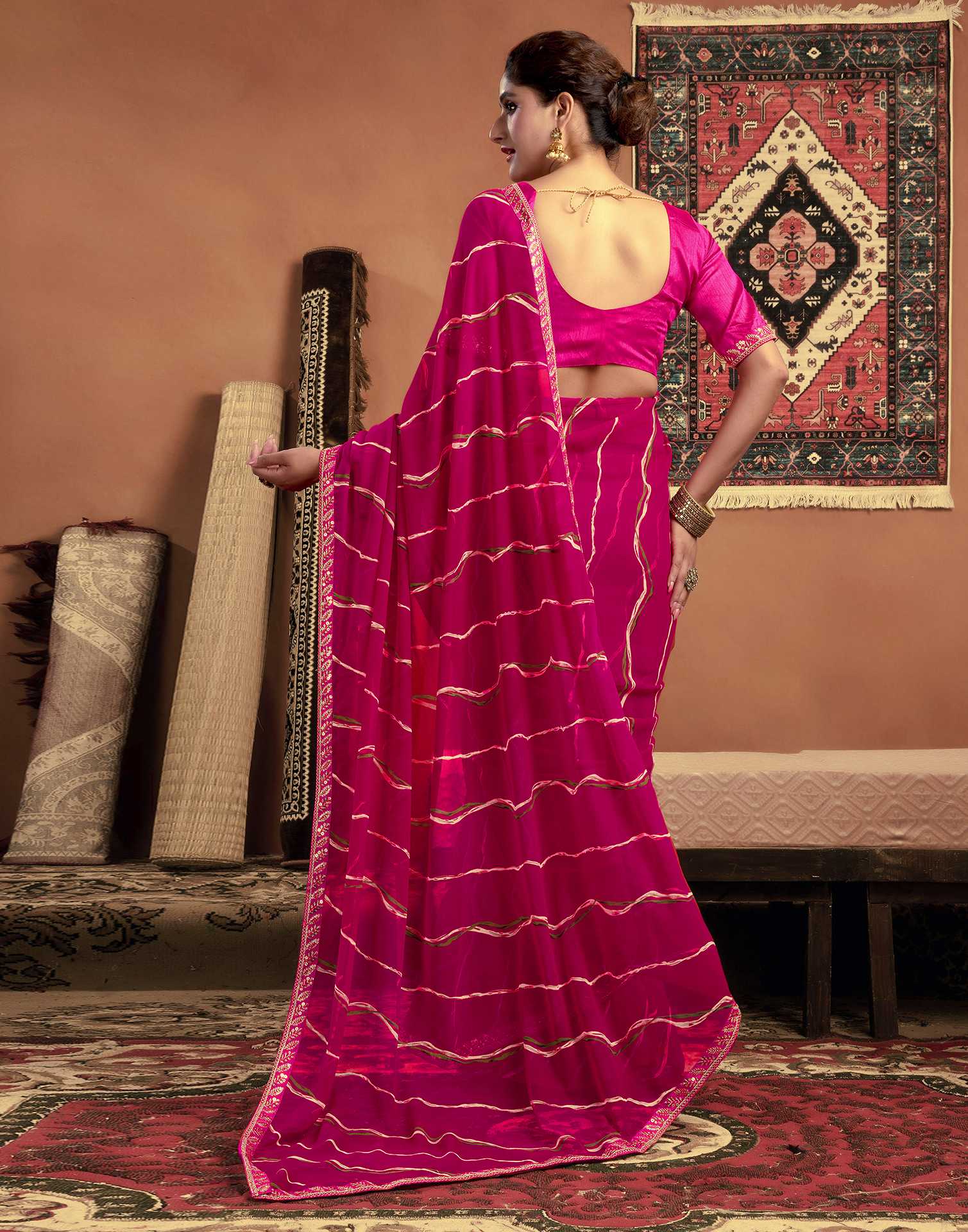 Magenta Georgette Laheriya Printed Saree