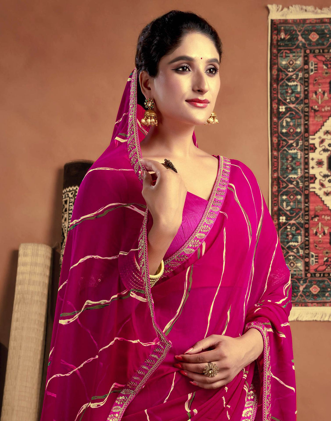 Magenta Georgette Laheriya Printed Saree