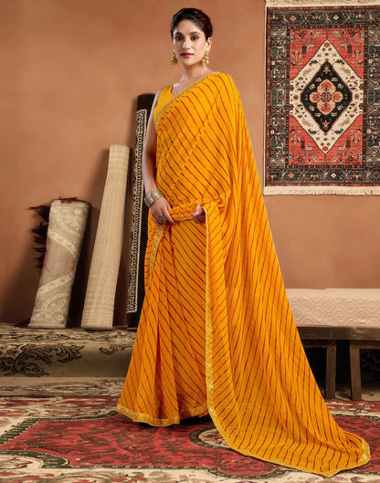 Yellow Georgette Leheriya Printed Saree