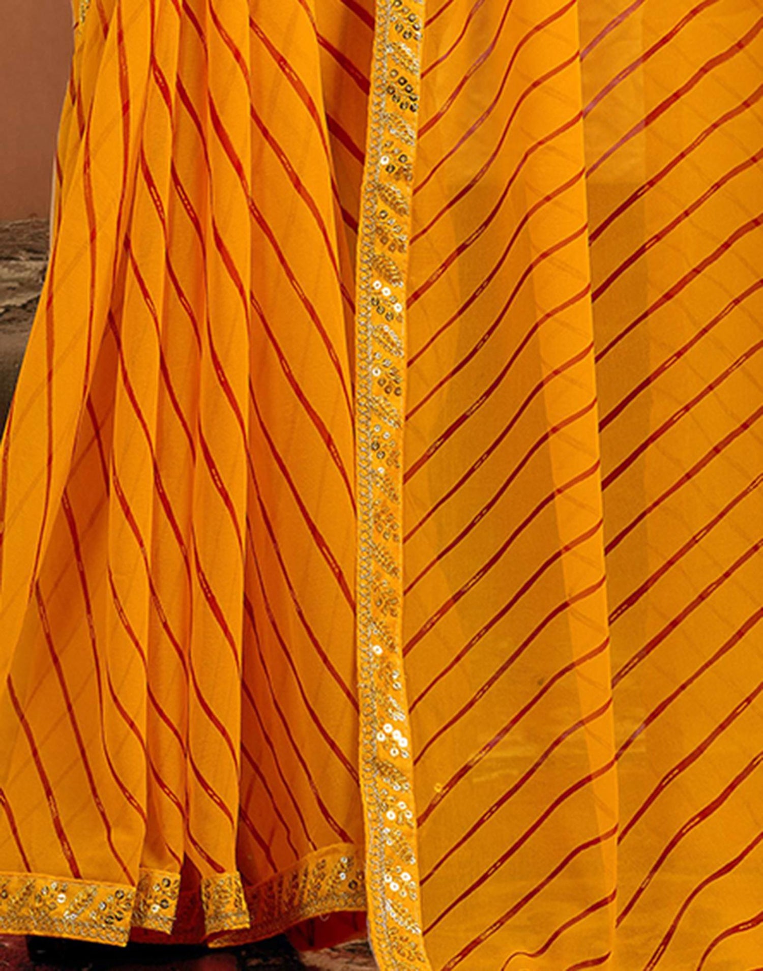 Yellow Georgette Leheriya Printed Saree