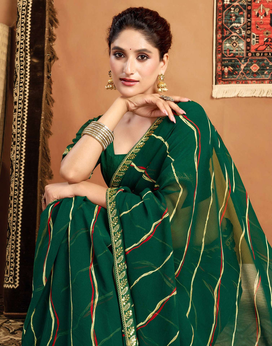 Green Georgette Leheriya Printed Saree