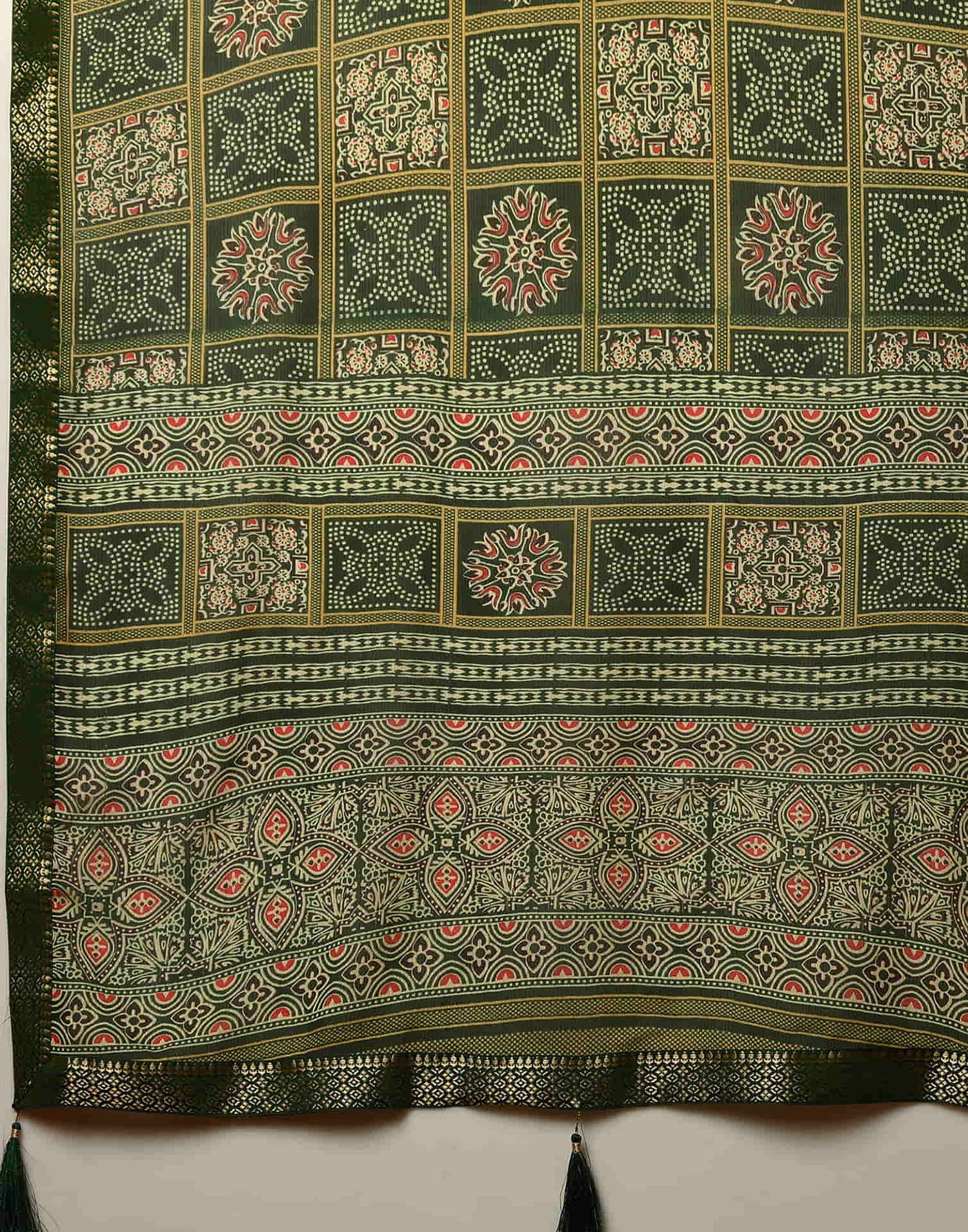 Dark Green Georgette Printed Bandhani Saree