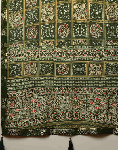 Dark Green Georgette Printed Bandhani Saree