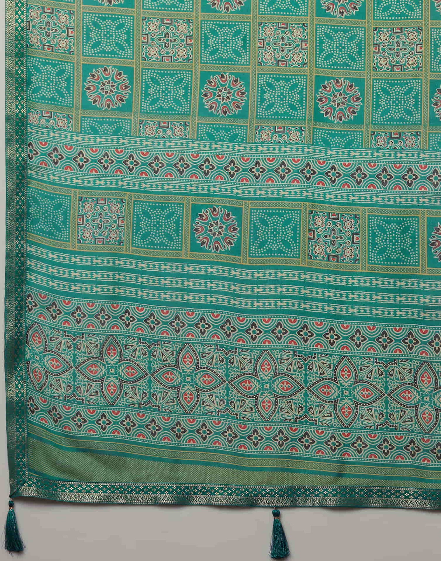 Teal Green Georgette Printed Bandhani Saree