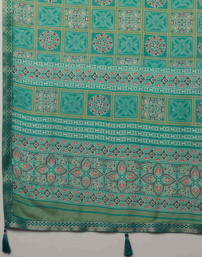 Teal Green Georgette Printed Bandhani Saree