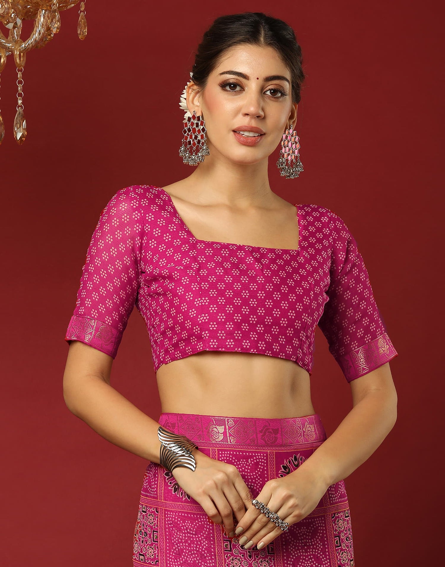 Rani Pink Georgette Printed Bandhani Saree