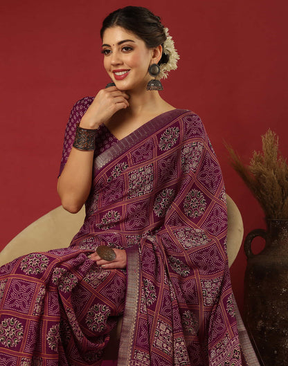 Wine Georgette Printed Bandhani Saree
