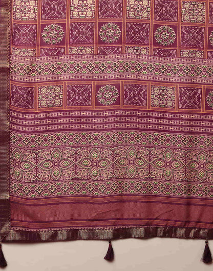 Wine Georgette Printed Bandhani Saree