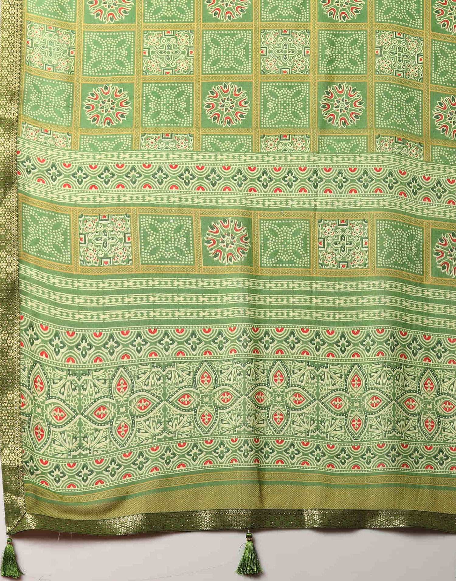 Green Georgette Printed Bandhani Saree