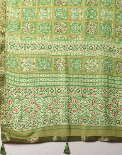 Green Georgette Printed Bandhani Saree