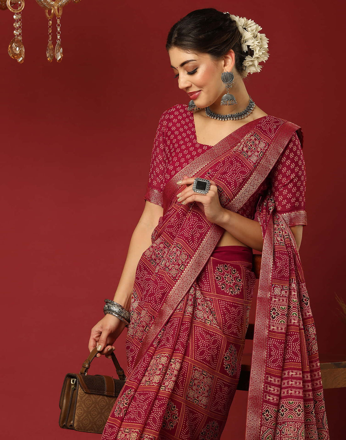 Red Georgette Printed Bandhani Saree