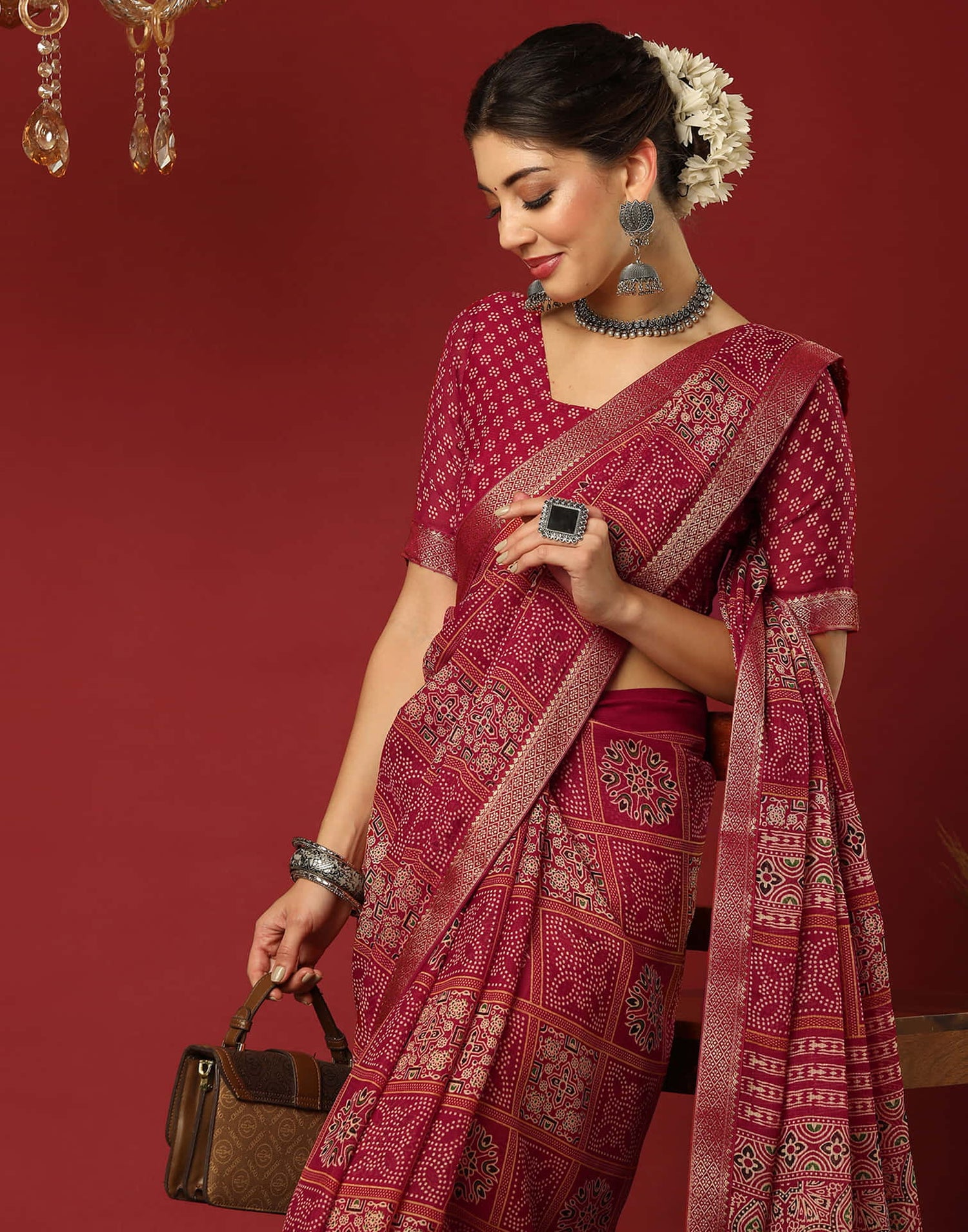Red Georgette Printed Bandhani Saree