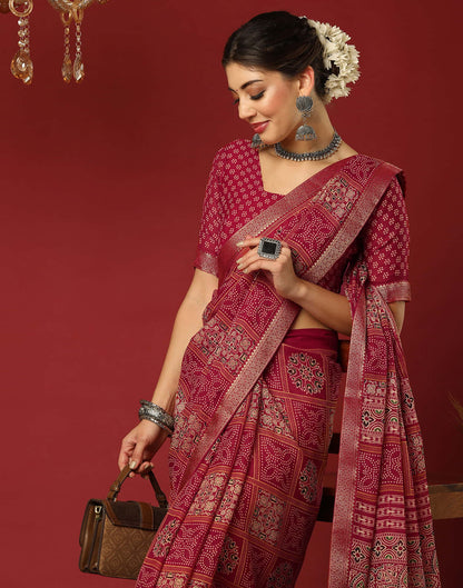 Red Georgette Printed Bandhani Saree