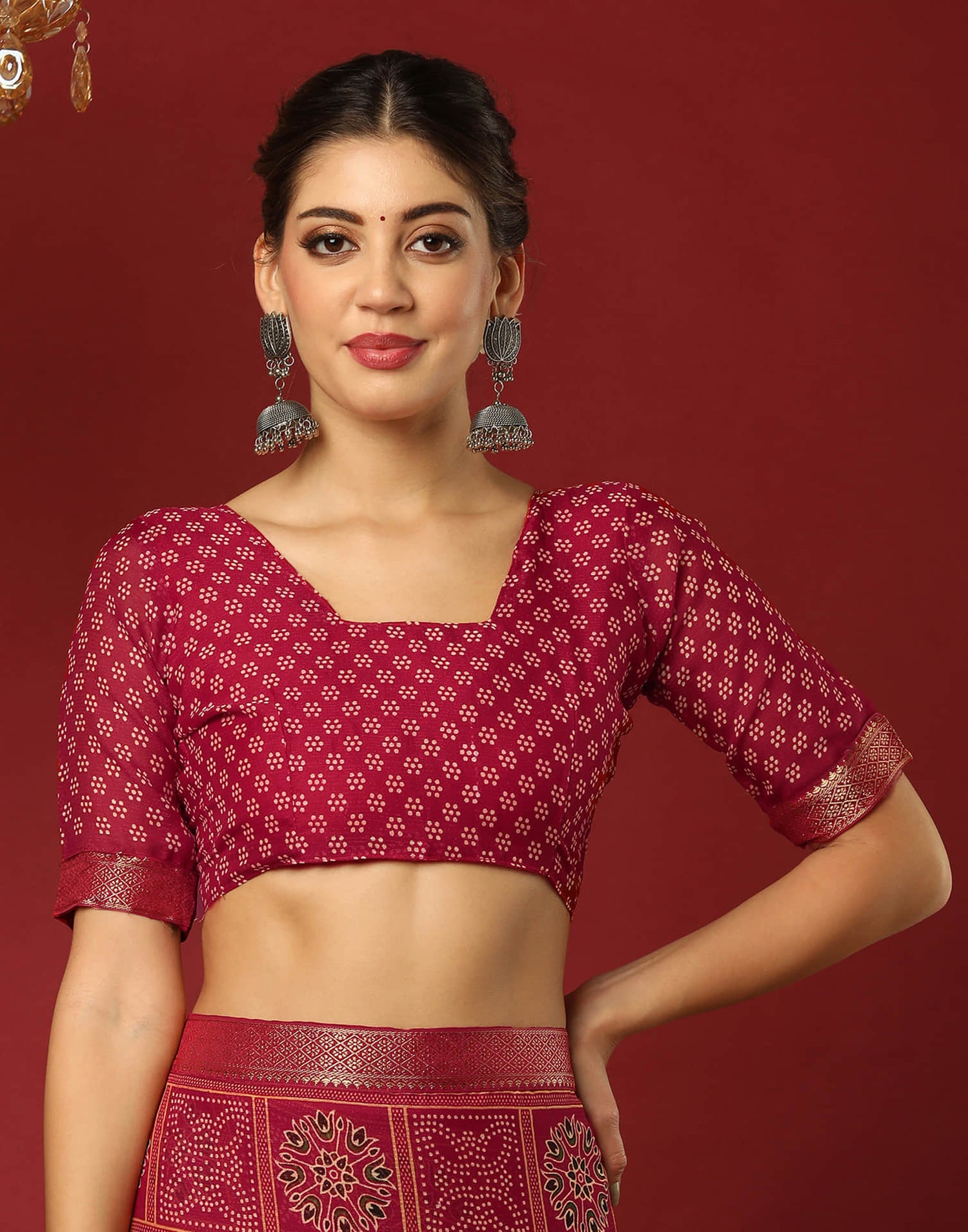 Red Georgette Printed Bandhani Saree