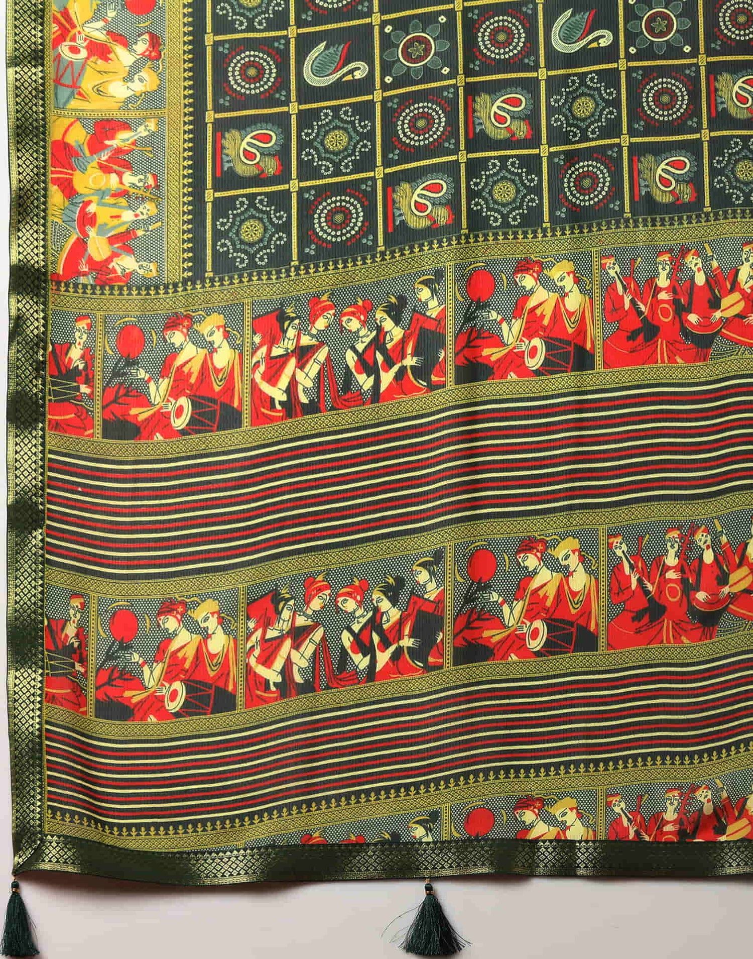 Dark Green Georgette Printed Bandhani Saree
