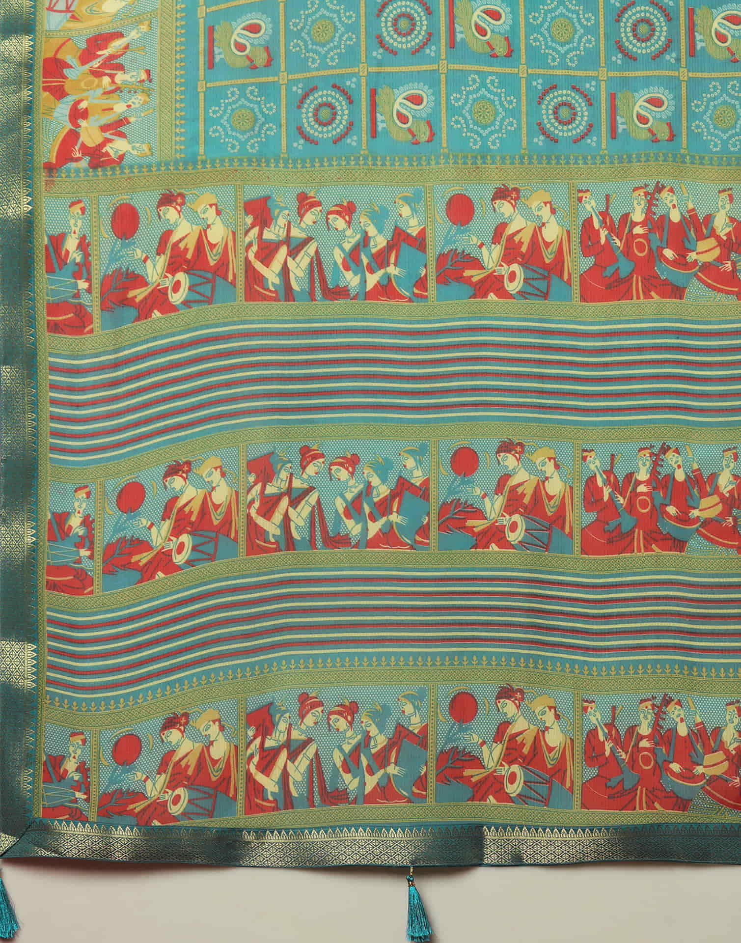 Teal Green Georgette Printed Bandhani Saree