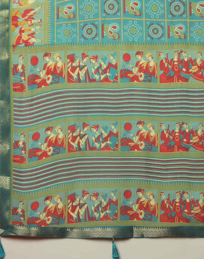 Teal Green Georgette Printed Bandhani Saree