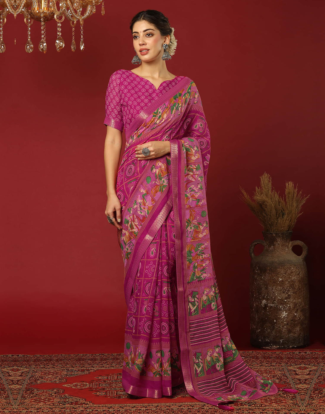 Rani Pink Georgette Printed Bandhani Saree