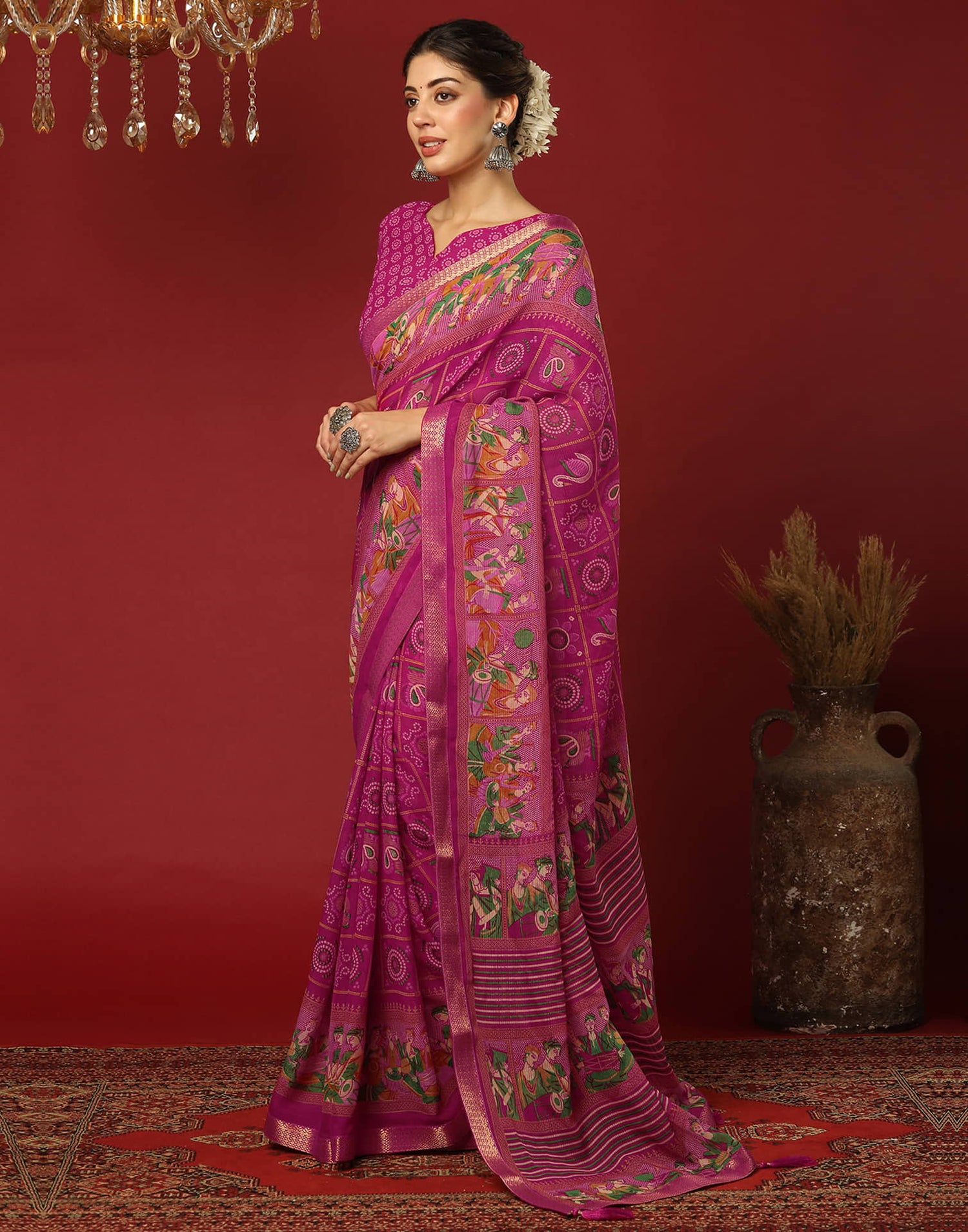 Rani Pink Georgette Printed Bandhani Saree