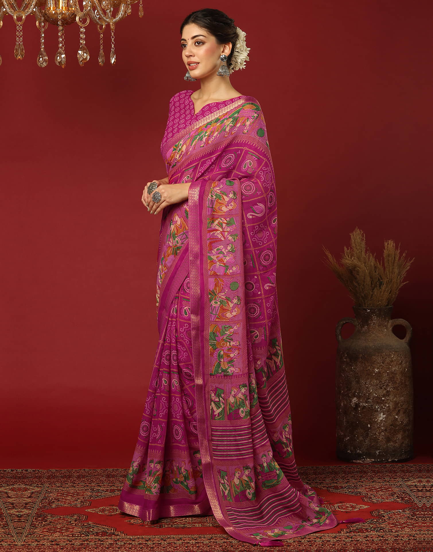 Rani Pink Georgette Printed Bandhani Saree