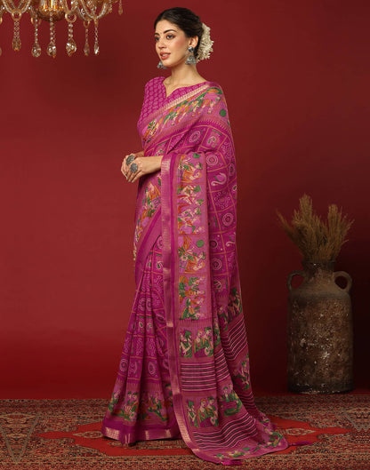 Rani Pink Georgette Printed Bandhani Saree