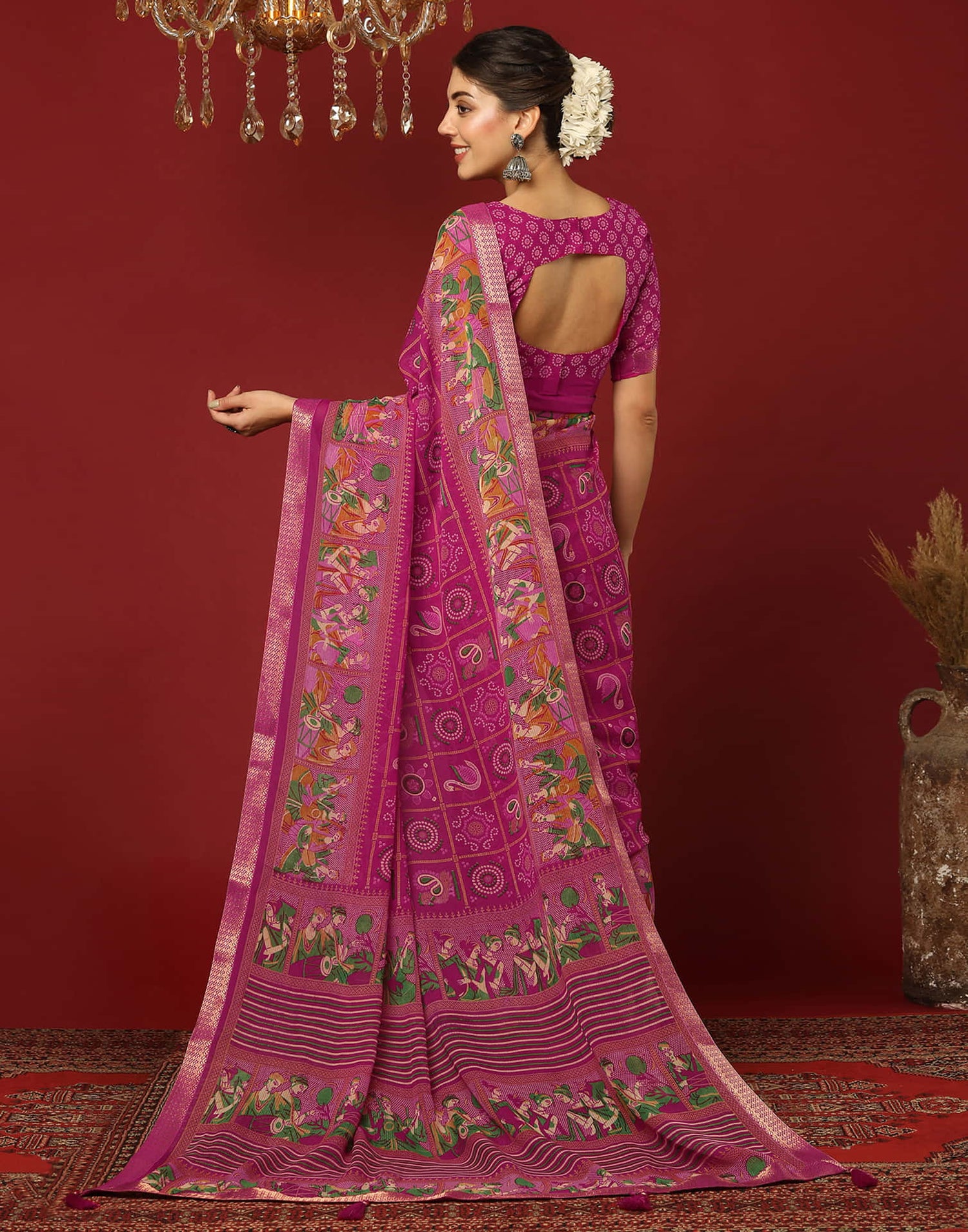 Rani Pink Georgette Printed Bandhani Saree