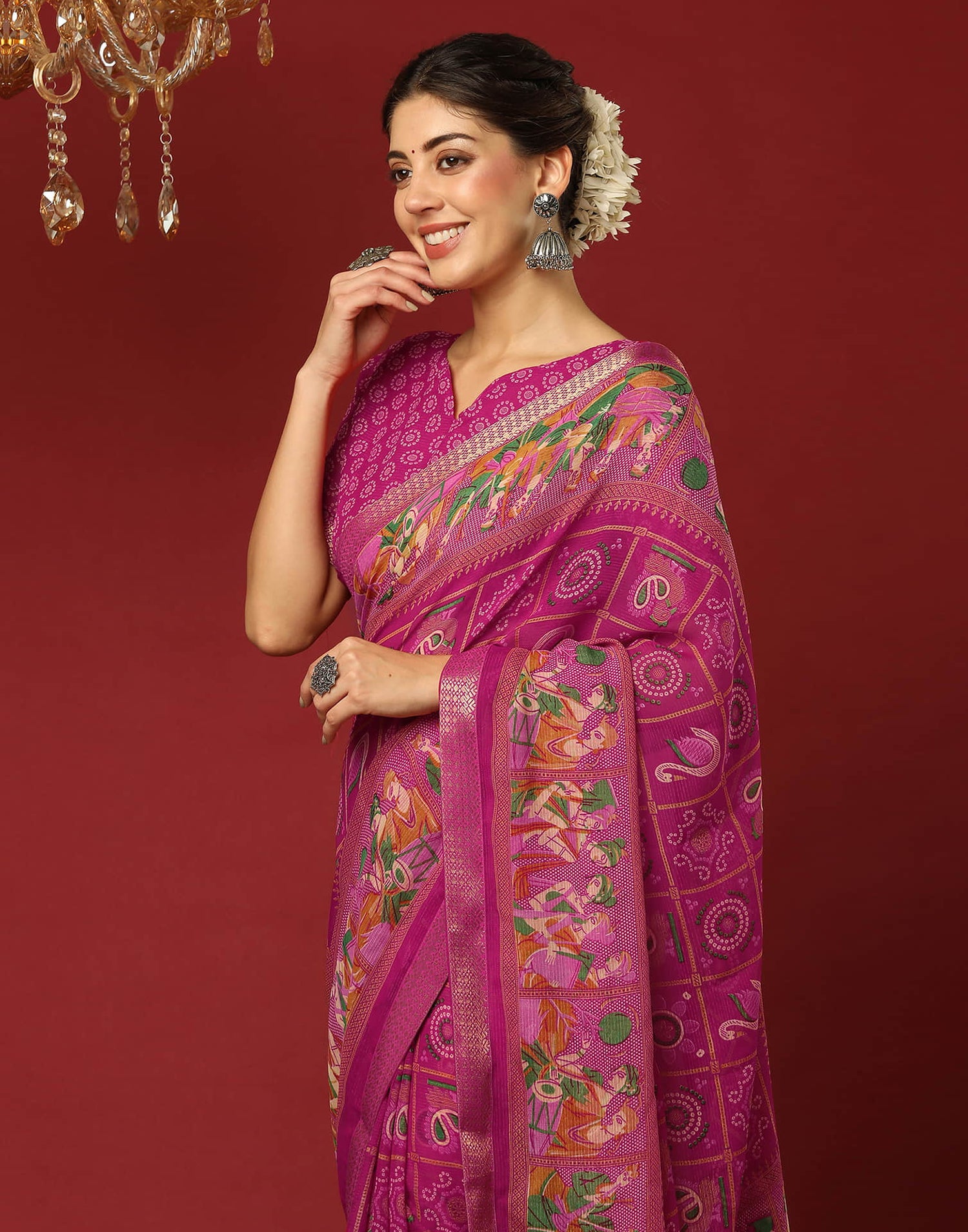 Rani Pink Georgette Printed Bandhani Saree