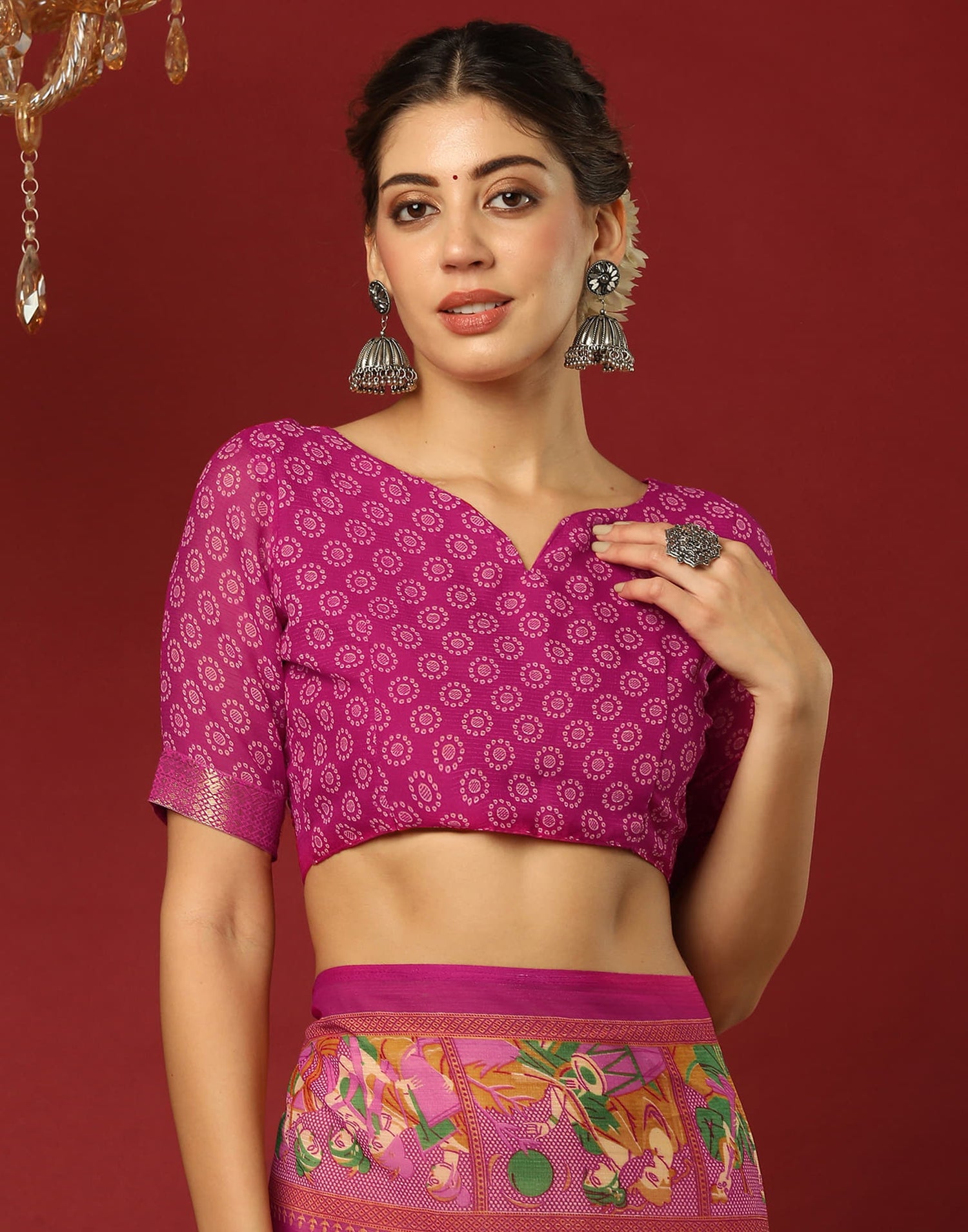 Rani Pink Georgette Printed Bandhani Saree