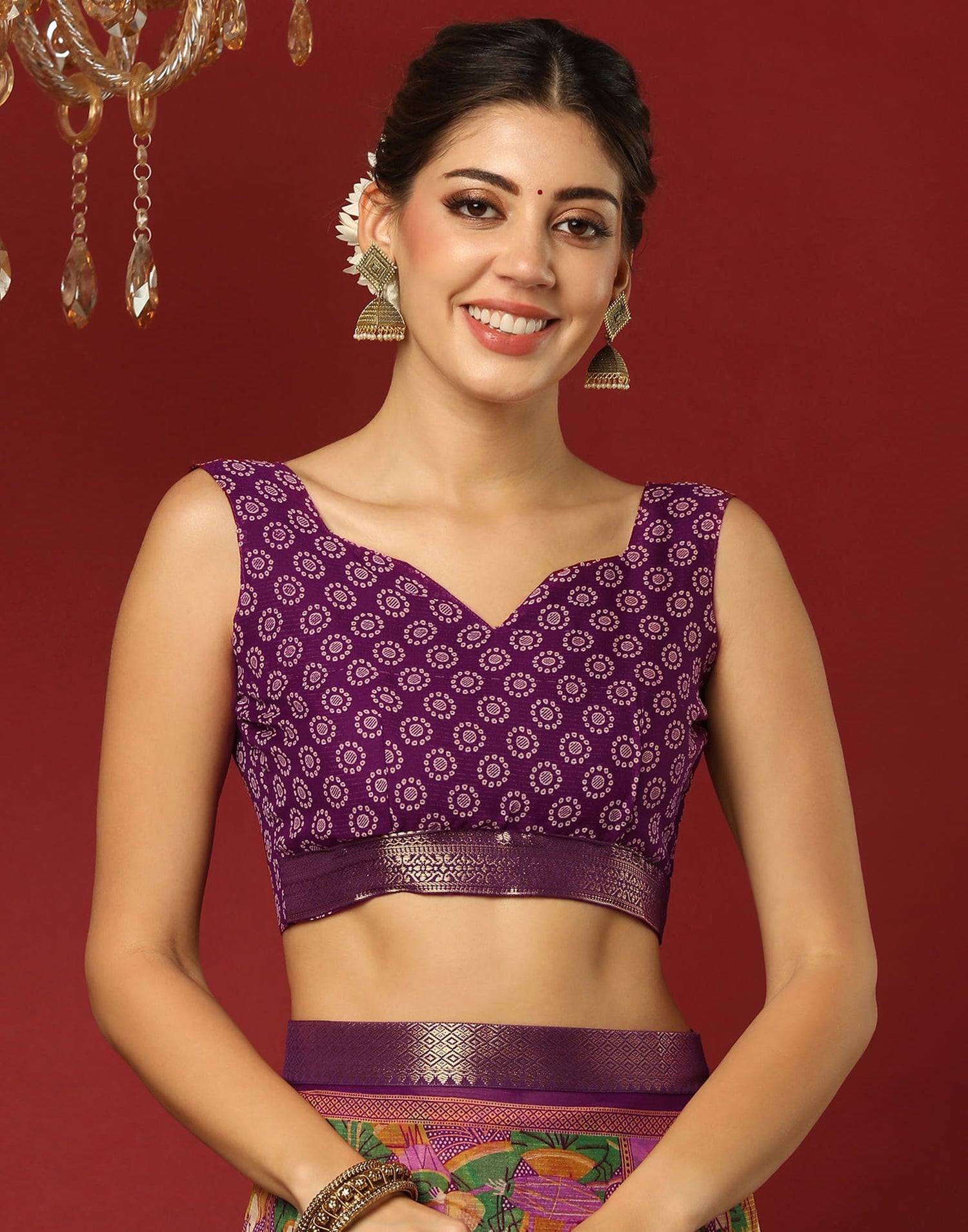Wine Georgette Printed Bandhani Saree