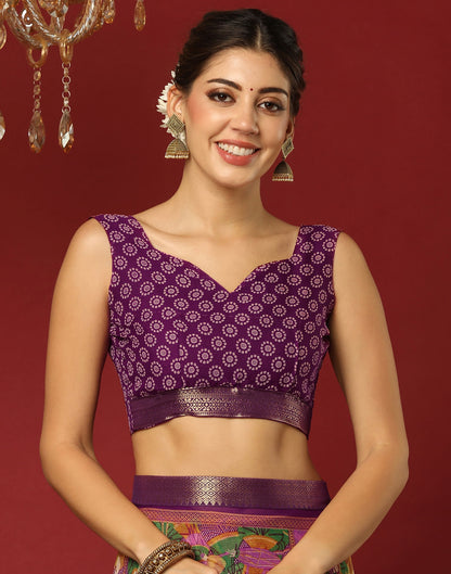 Wine Georgette Printed Bandhani Saree