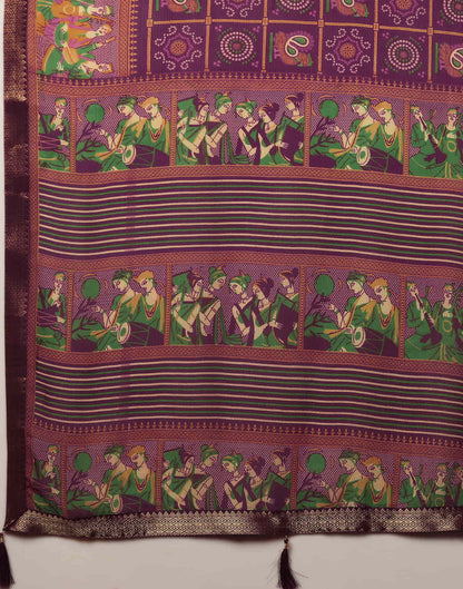 Wine Georgette Printed Bandhani Saree