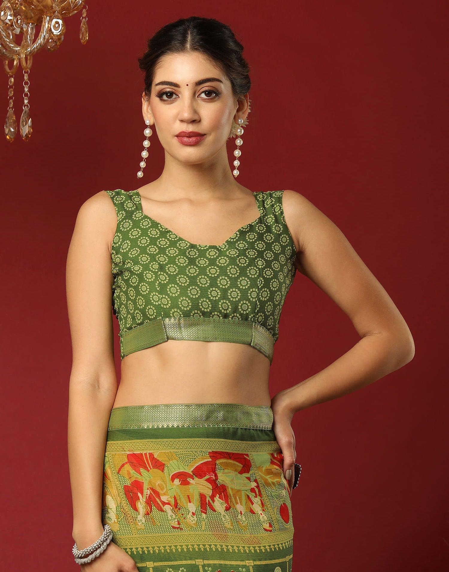 Olive Green Georgette Printed Bandhani Saree